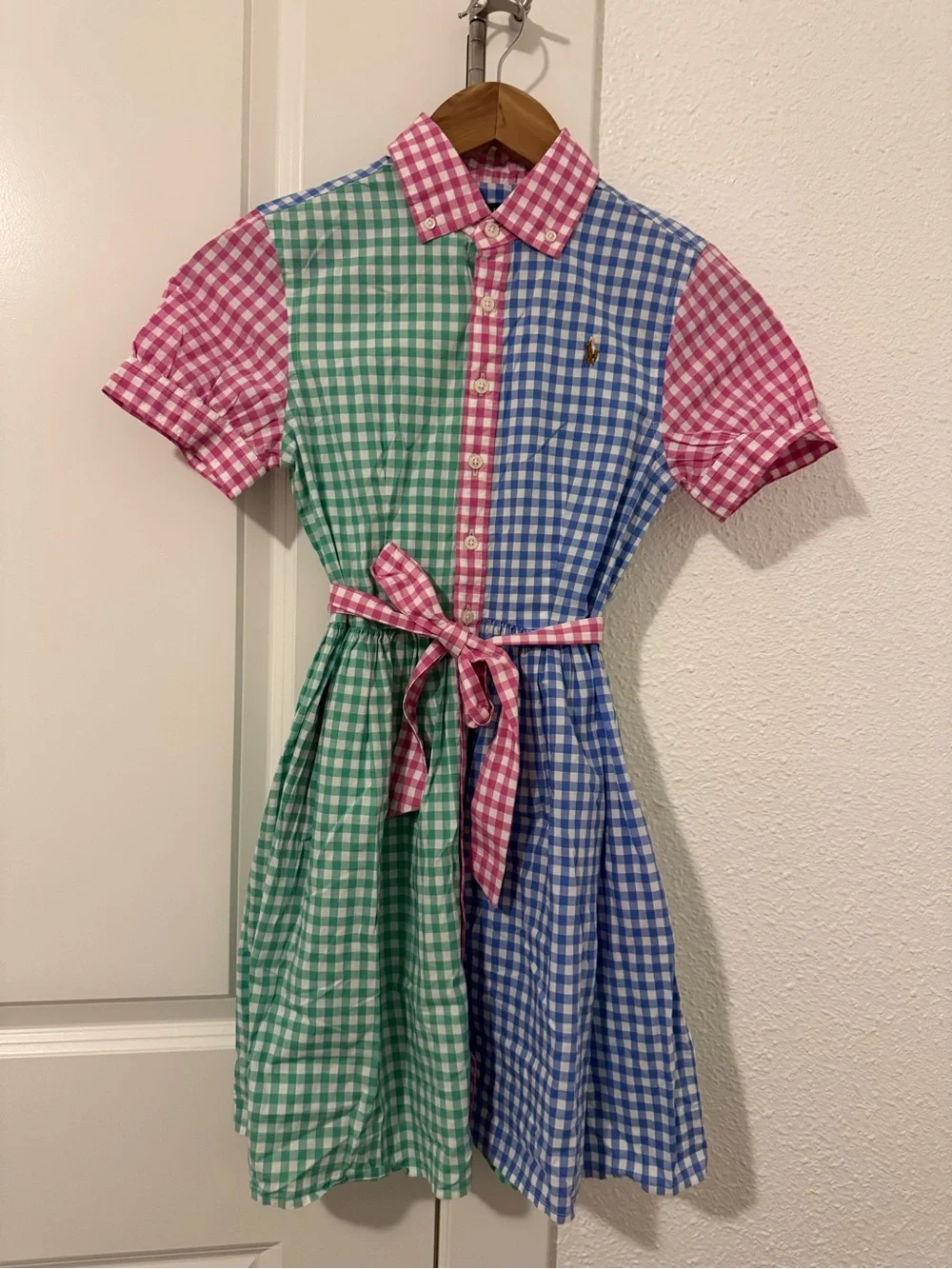 NWT Polo Ralph Lauren Girls Patchwork Gingham Cotton Poplin Shirt Dress 12